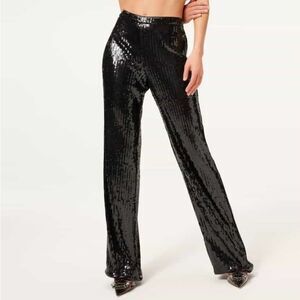 GOOD AMERICAN Sequin Wide Leg Pants in Black